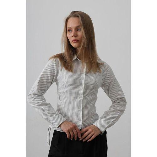 Yanları Büzgülü Çizgili Gömlek - Siyah-Beyaz