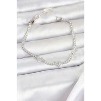 Pirinç Gümüş Renk Kalp Model Zirkon Taşlı Su Yolu Kadın Bileklik