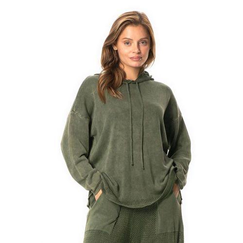 Uzun Kol Kapüşonlu Fileli Sonbahar ve Kışlık Triko Bluz Haki Hk