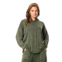 Uzun Kol Kapüşonlu Fileli Sonbahar ve Kışlık Triko Bluz Haki Hk