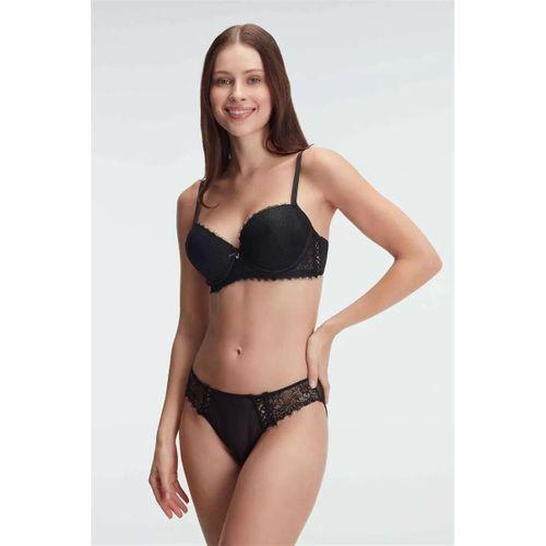 Destekli Dolgulu Balenli Kaplı Dantel Detaylı Sütyen Slip İç Çamaşırı Takım