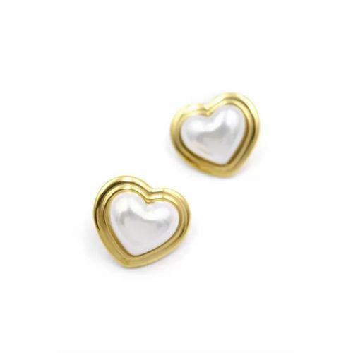 İnci Kalp Küpe - Altın