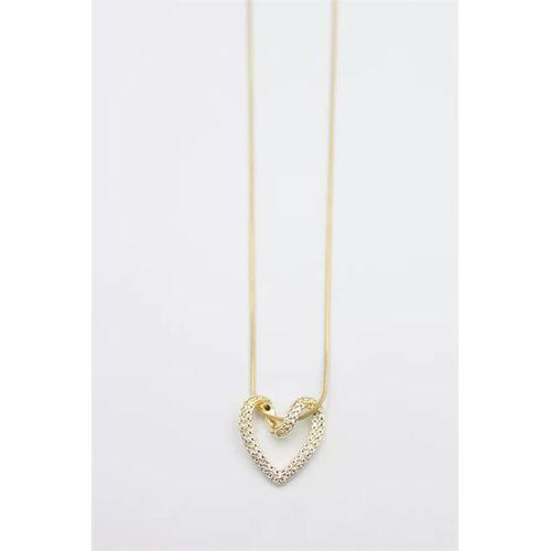 Taşlı Kalp Kolye - Altın