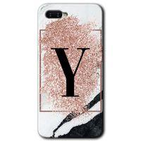 Oppo Rx 17 Neo Kılıf HD Desen Baskılı Arka Kapak - Pembe Mermer Desenli Y Harfi