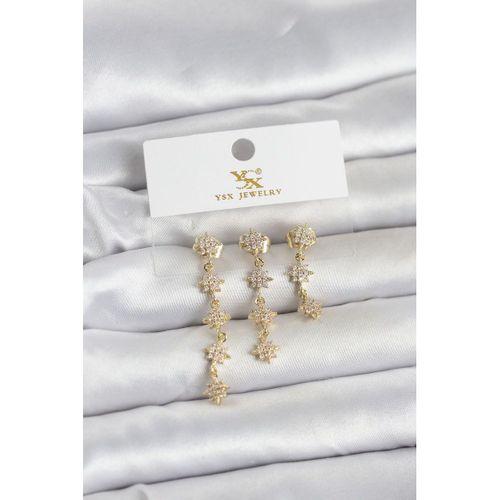 Pirinç Gold Renk Sıralı Kutup Yıldızı Model 3'lü Kadın Küpe