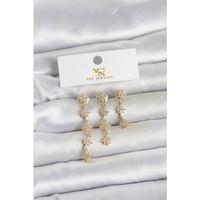 Pirinç Gold Renk Sıralı Kutup Yıldızı Model 3'lü Kadın Küpe