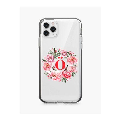Kırmızı Çiçekli Ö Harfli Şeffaf iPhone 11 Pro Telefon Kılıfı