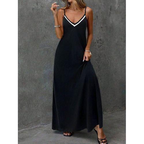 Kadın Ip Askılı V şerit Yakalı Uzun Viskon Elbise