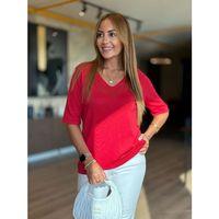 Kadın Kısa Kollu V Yaka Ajurlu Triko BluZ