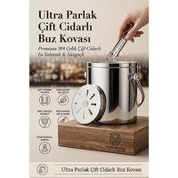 Çift Cidarlı Isı Yalıtımlı Buz Kovası Termosu 1 L - Ultra Parlak Süzgeçli Profesyonel Ev ve Bar Tipi Parlak Buzluk 723394