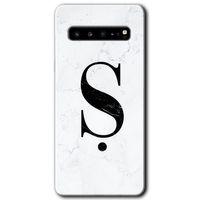MRCİLETİSİM MRCİLETİSİM Samsung Galaxy S10 Plus Kılıf HD Desen Baskı Arka Kapak + TemperliCam - Beyaz Mermer Desenli Ş Harf