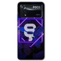 Poco x4 Pro Kılıf HD Desen Baskılı Arka Kapak - Dark Neon Yaprak Ş Harfi + Kırılmaz Cam