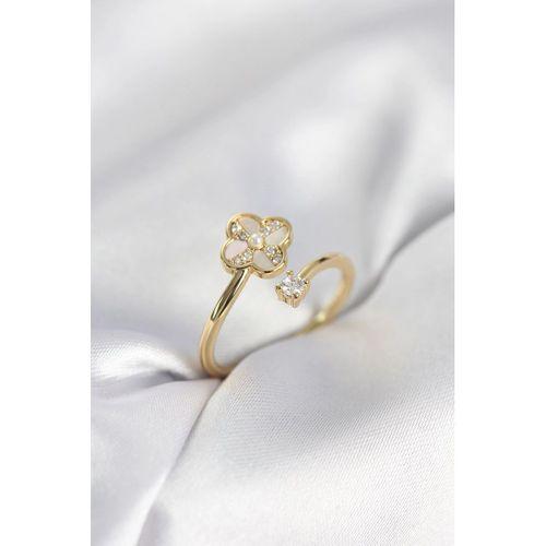 Gold Renk Zirkon Taşlı Yonca Model Kadın Yüzük