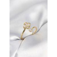 Gold Renk Zirkon Taşlı Yonca Model Kadın Yüzük