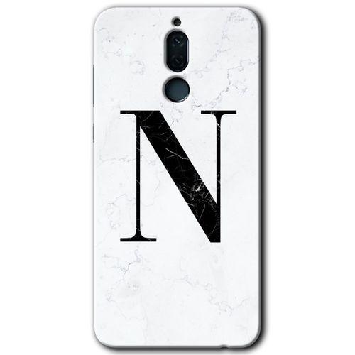 Huawei Mate 10 Lite Kılıf HD Desen Baskılı Arka Kapak - Beyaz Mermer Desenli N Harfi