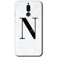 Huawei Mate 10 Lite Kılıf HD Desen Baskılı Arka Kapak - Beyaz Mermer Desenli N Harfi