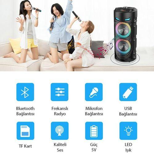 Zhltools ZQS4239 Mikrofonlu Taşınabilir Dev Speaker Led Işıklı Bluetooth Hoparlör - 4inc×2-8W×2 1800mAh