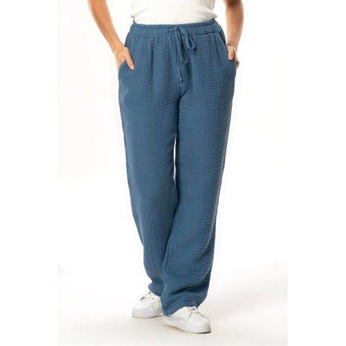 Beli Lastikli Multi Çift Cepli Müslin Kadın/Erkek Unisex Yazlık Pantolon İndigo indg