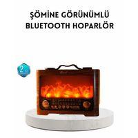 Şömine Efektli Solar Hoparlör Bluetooth 5.3 Radyo Aux Usb Tf Destekli
