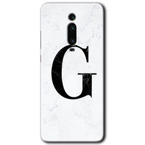 MRCİLETİSİM Xiaomi Mi 9T Kılıf HD Desen Baskılı Arka Kapak+Temperli Cam - Beyaz Mermer Desenli G Harfi