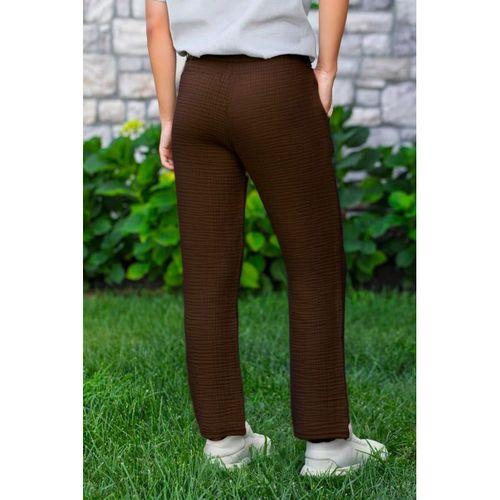 Beli Lastikli Multi Çift Cepli Müslin Kadın/Erkek Unisex Yazlık Pantolon Kahve Khv