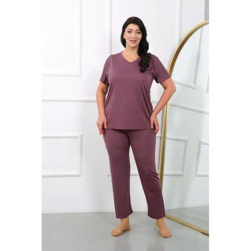 Kadın Büyük Beden Kısa Kol Penye Pijama Takımı Mürdüm