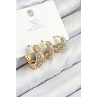 Pirinç Zirkon Taşlı 3'lü Halka Model Gold Renk Kadın Küpe