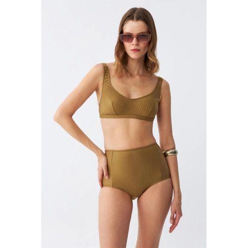 Kadın Basic Hardal Pedli Yüksek Bel Bikini Takımı