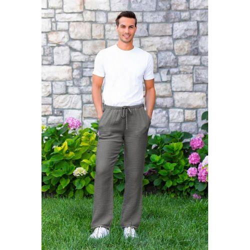 Beli Lastikli Multi Çift Cepli Müslin Kadın/Erkek Unisex Yazlık Pantolon Gri Gri