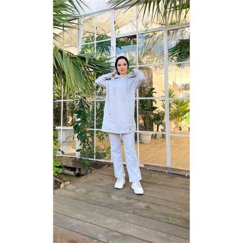 Kapşonlu Çıtçıt Detaylı Kısa Sweat Pantolon İkili Tesettür Eşofman Takımı - 03079.008 - Gri