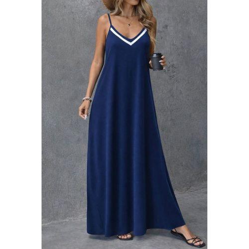 Kadın Ip Askılı V şerit Yakalı Uzun Viskon Elbise