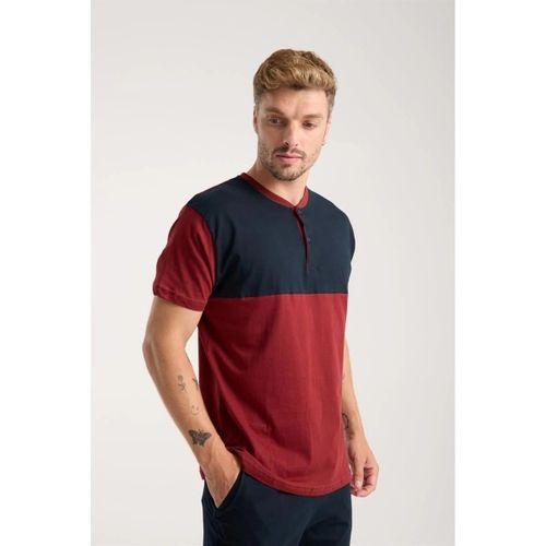 Erkek Bordo Düğmeli Yaka Kısa Kol Pijama Takımı