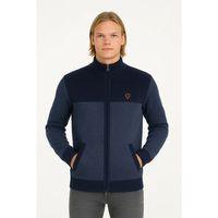 Erkek Fermuarlı Triko Hırka Yüksek Yaka, Cepli, Günlük Şık Rahat Kalıp Triko - Lacivert