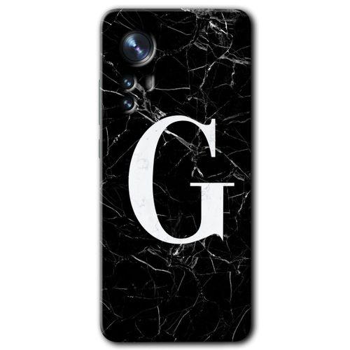 Xiaomi Mi 12 Kılıf HD Desen Baskılı Arka Kapak + Temperli Cam - Siyah Mermer Desenli G Harfi