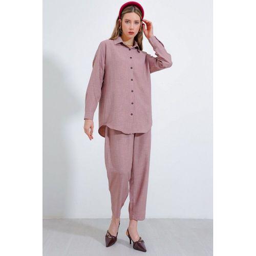 Gül Kurusu Oversize Keten Alt Üst Takım 6622