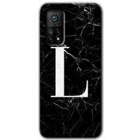 BeRa Aksesuar  Xiaomi Mi 10T Kılıf Baskılı Kapak - Siyah Mermer Desenli L Harfi +Tam Kaplayan Mat Seramik