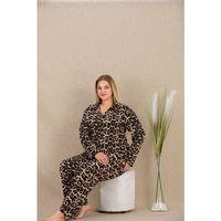 Büyük Beden Leopar Desenli Düğmeli Uzun Kol Viskon Pijama Takımı