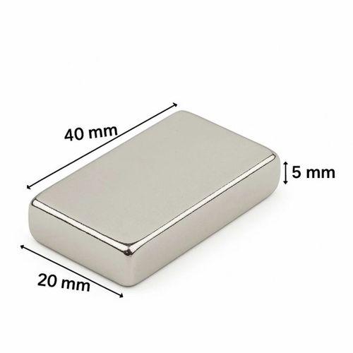 1 Adet 40x20x5mm Neodyum Magnet Güçlü N35 Mıknatıs Köşeli Nikel Kaplama