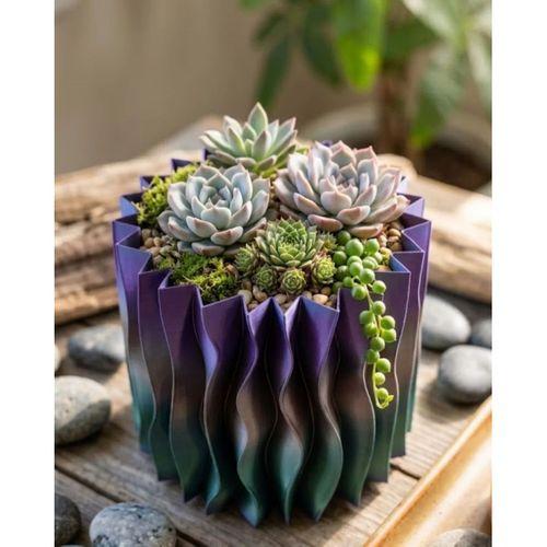 Es Dalga Formlu Mor 3d Baskı Dekoratif Vazo Modern Ev Aksesuarı