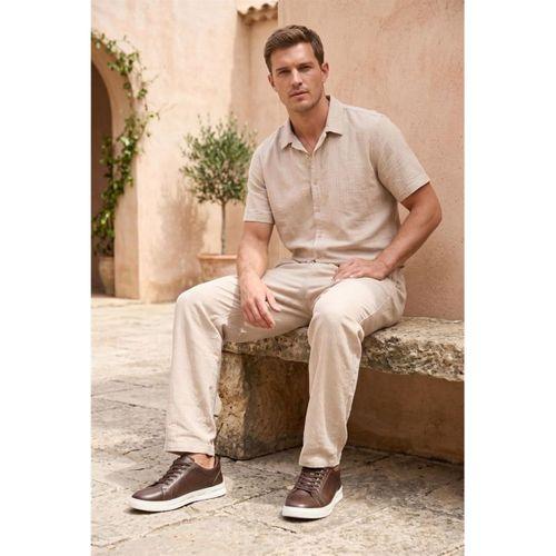 Calvert Tensel Pamuk Kumaş Çizgili Relaxed Fit Erkek Pantolon - Kum Beji