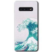 MRCİLETİSİM MRCİLETİSİM Samsung Galaxy S10 Kılıf HD Desen Baskılı Arka Kapak + Temperli Cam - Dalga