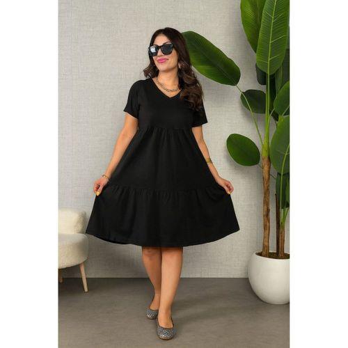 Kadın Kısa Kollu V Yakalı Viskon Elbise