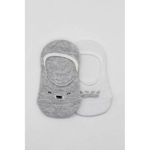 Bistyle 2'li Babet Cute Face Penye Çorap 30103 Gri Beyaz