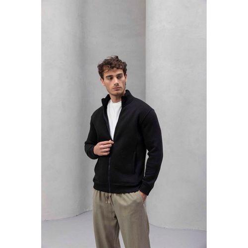 Marcel Regular Fit Fermuarlı Kıstırma Cepli Üç İp Şardonlu Erkek Sweatshirt - Siyah