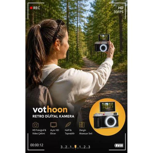 4k Çantalı Dijital Retro Video Kamera 48mp 16x Zoom Işıklı (32gb) Kart Dijital Fotoğraf Makinesi Mavi