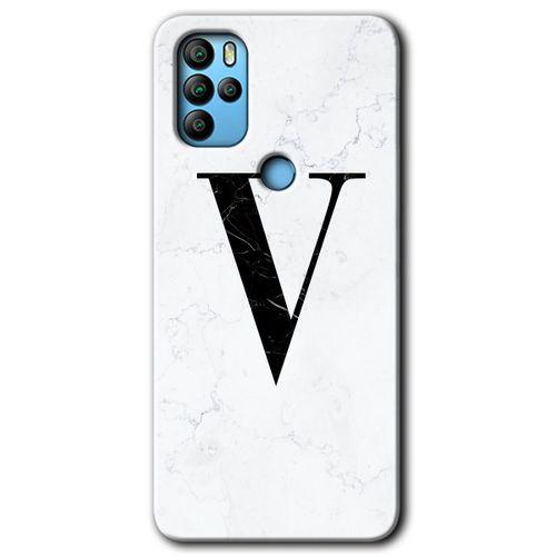 Omix X500 Kılıf HD Desen Baskılı Arka Kapak - Beyaz Mermer Desenli V Harfi