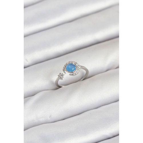 Pirinç Gümüş Renk Zirkon Taşlı Ay Yıldız Kadın Yüzük