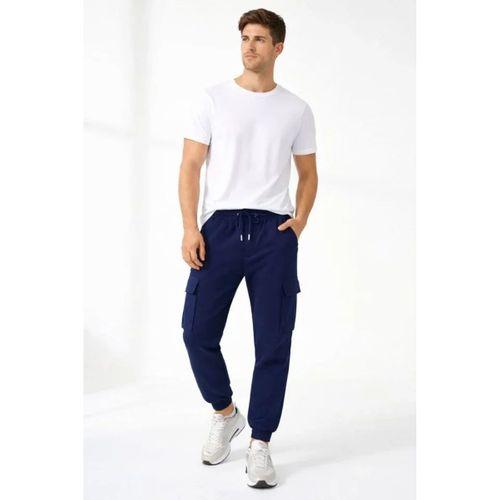Erkek Jogger Eşofman Altı Regular Fit , Kargo Cepli, Lastikli Paça, Günlük Spor Pantolon - Lacivert