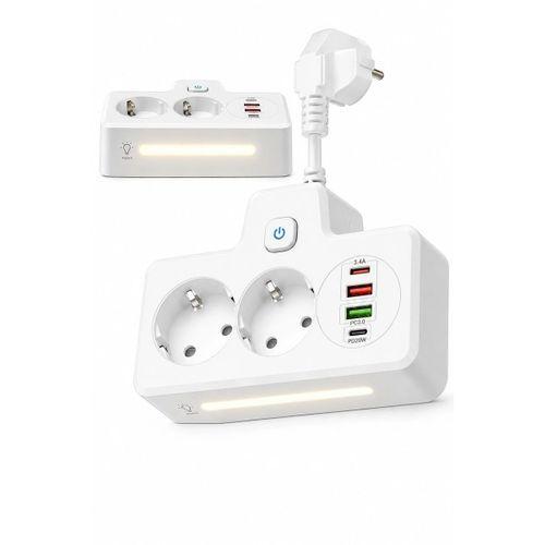Bkl-502 Akım Korumalı 2li Priz 2 Usb Ve 2 Type-c Çıkış 4000w Hızlı Şarj Duvar Tipi Dokunmatik Led Aydınlatmalı