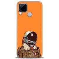 Realme C15 Kılıf HD Baskılı Kılıf - Turuncu Astronot + Tam Ekran Koruyucu